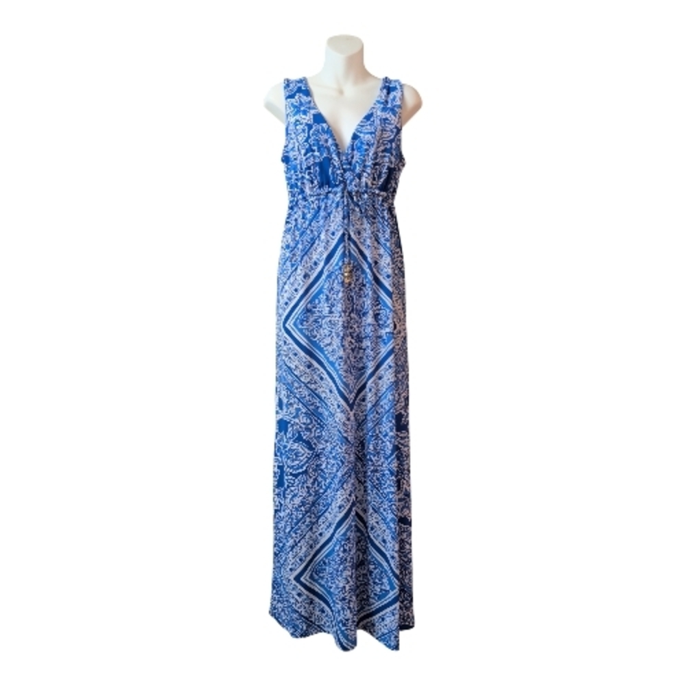 Lilly Pulitzer Blue Patterned V-Neck Maxi Dress - Sleeveless Summer Style